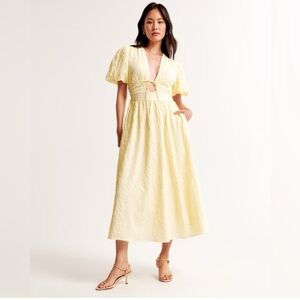 Abercrombie & Fitch Tie-Front Textured Maxi Dress in Light Yellow